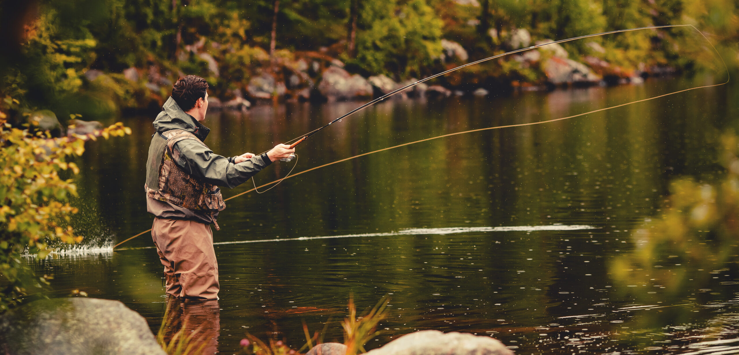 Coil Of Fly Fishing Rope, Man Hands Holding Rod