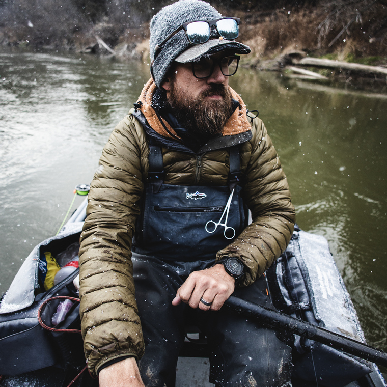 angler in inflatable boat