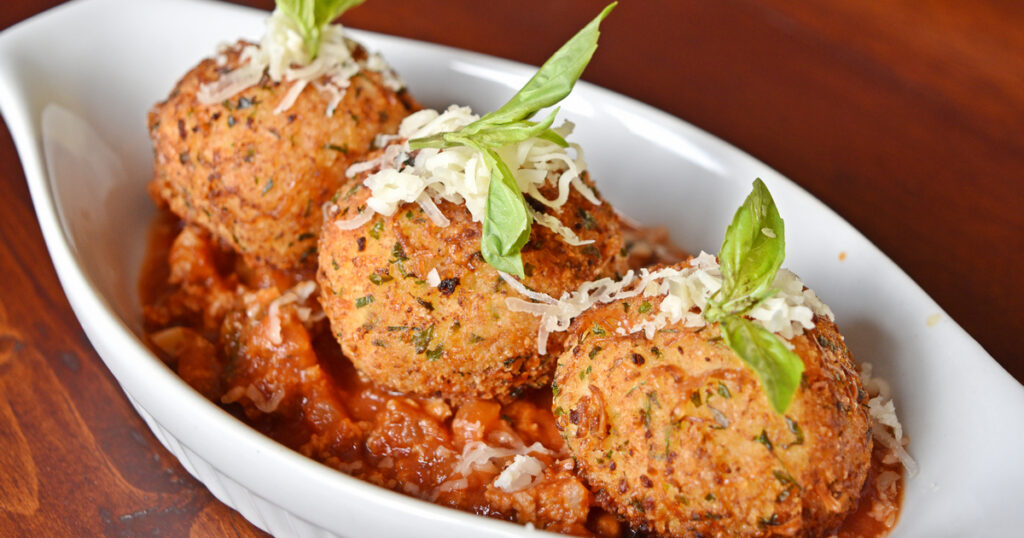 Turkey Bolognese with risotto balls