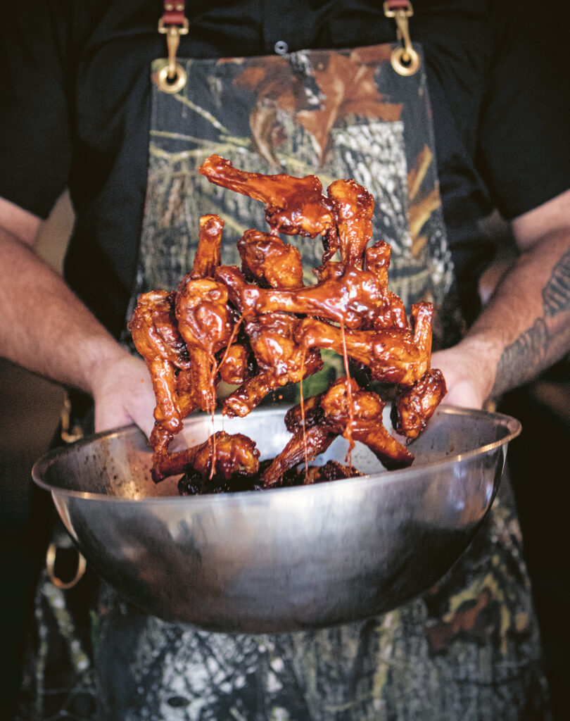 smoked duck wings with maple hot sauce