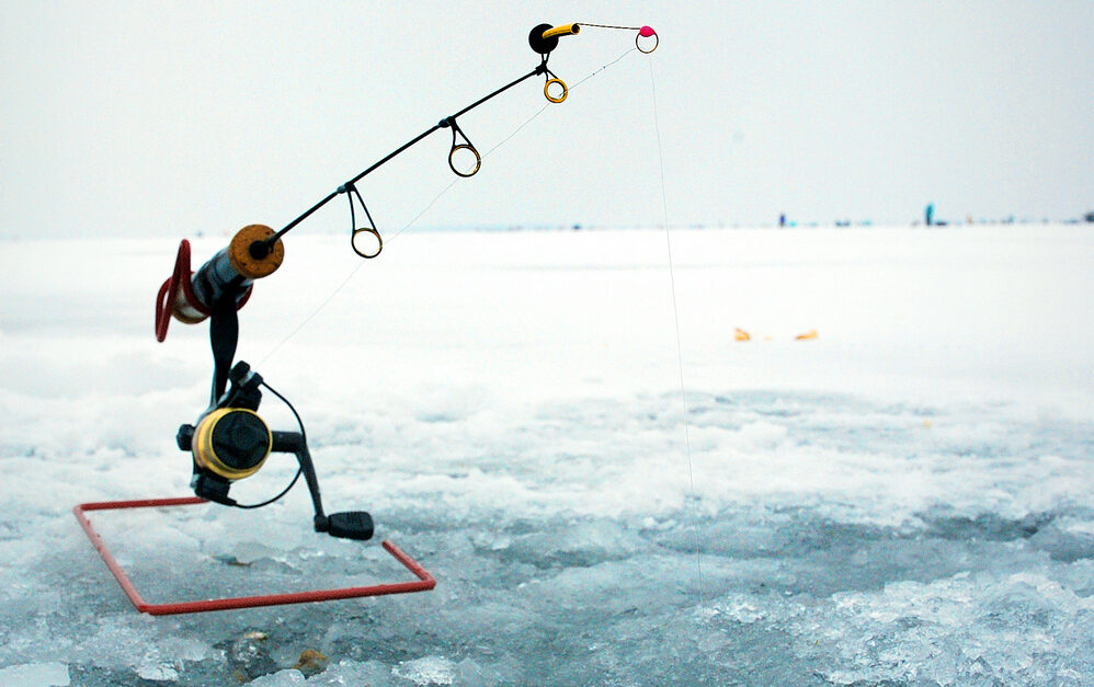 ice fishing rod on the ice