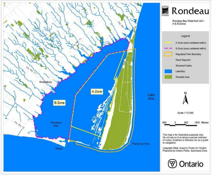 Map of Rondeau Provincial Park Waterfowl Hunt